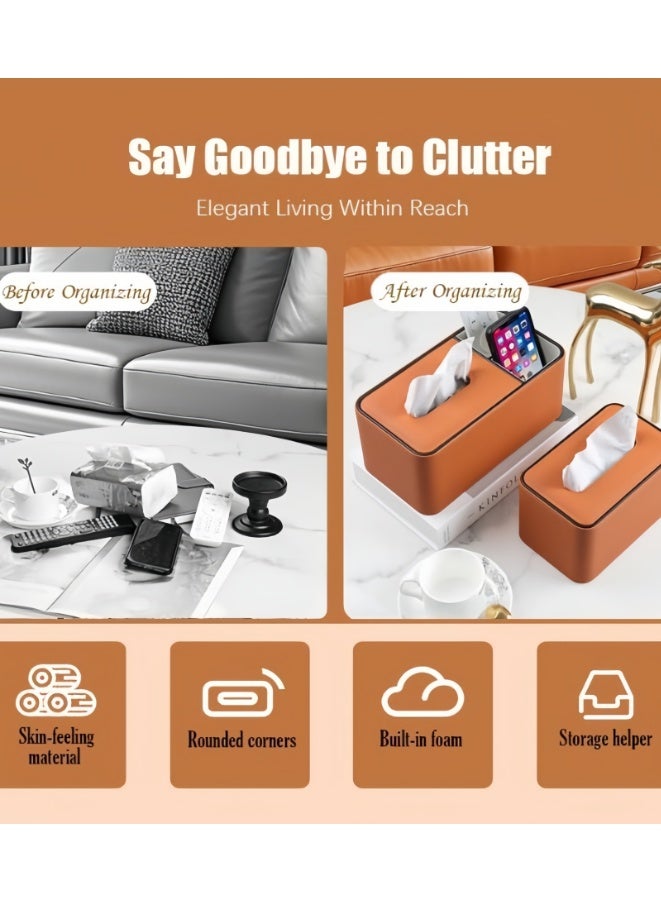 High-end Fashion PU Leather Tissue Box Holder with lid, Rectangular Napkin Facial Tissues Holder Dispenser,Home Office Car Tissue Box Cover Decorative Container with Magnetic Bottom (CX-tissue box5003-OR) - Image 2